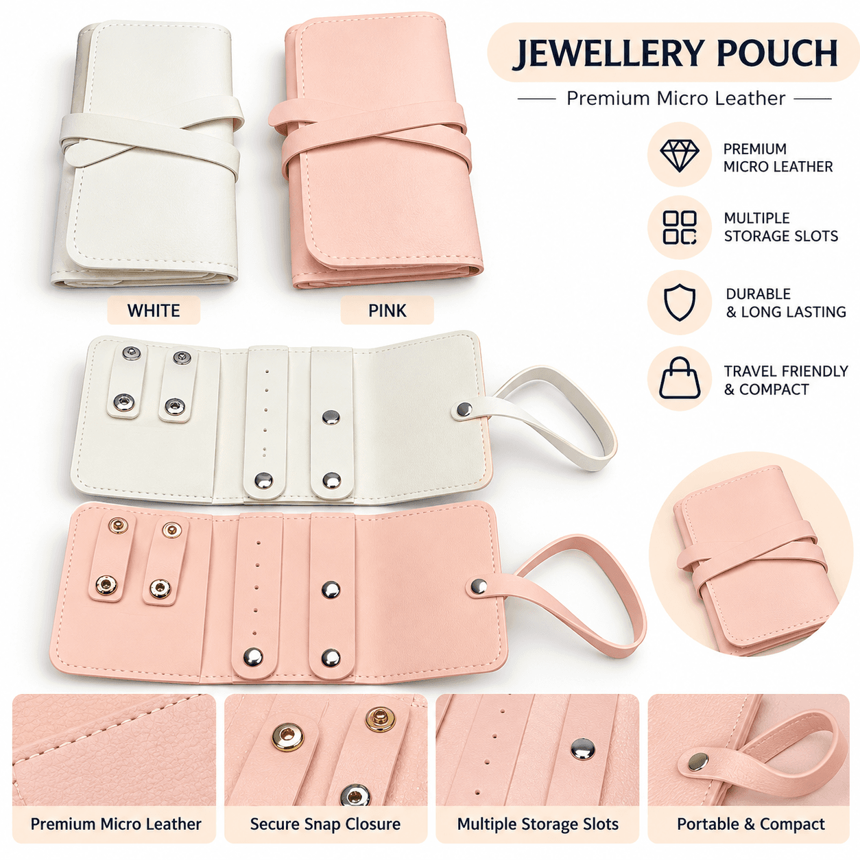 Premium Micro Leather Jewellery Pouch | Travel Jewellery Organizer thumbnail 1